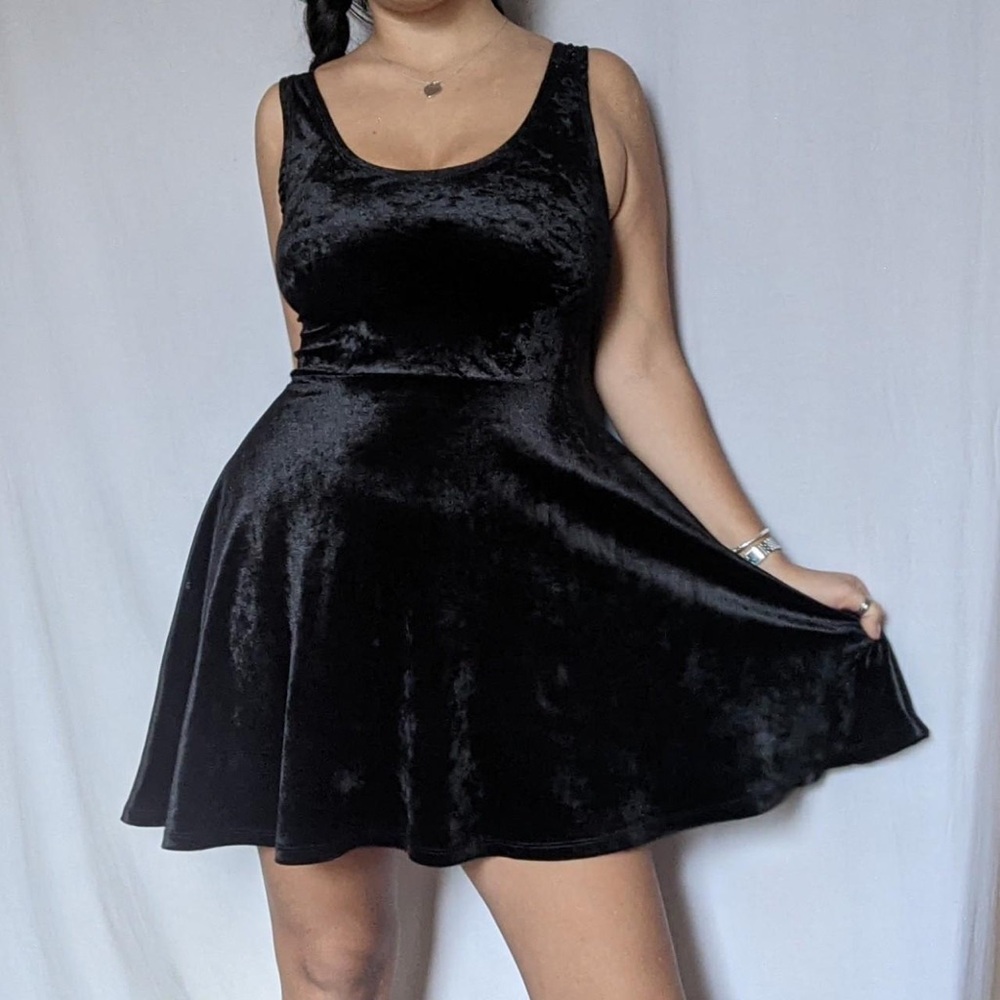 Black Crushed Velvet Dress